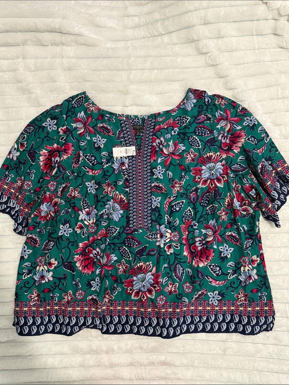 Talbots Gorgeous Garden Floral Top 3X Teal Multico